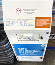 Safe Medication Disposal box, high angle view, Walgreen's,  Manhattan, New York City, New York, USA