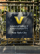 Vanderbilt University, New York City campus, sign on wrought iron fence, Chelsea, Manhattan, New
