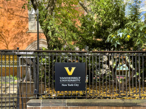 Vanderbilt University, New York City campus, sign on wrought iron fence, Chelsea, Manhattan, New