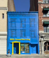 IKEA House Warming retail store pop-up, building exterior and street scene, East 17th Street,