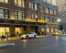 Chelsea Market and street scene at dusk, Ninth Avenue, Chelsea, Manhattan, New York City, New York,
