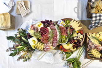 High angle view of charcuterie boards