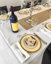 Dining room table set for formal dinner