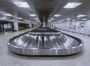 Empty baggage carousel, Logan International Airport in Boston, Massachusetts, USA