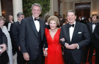 U.S. President Ronald Reagan and U.S. First Lady Nancy Reagan Posing with American actor Rock