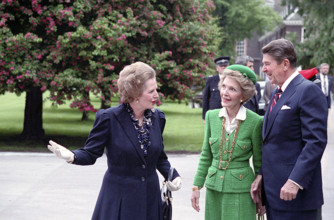 U.S. President Ronald Reagan and U.S. First Lady Nancy Reagan with British Prime Minister Margaret