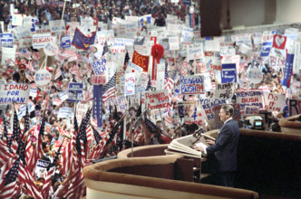 U.S. President Ronald Reagan giving his acceptance speech at Republican National Convention, Dallas