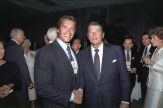 U.S. President Ronald Reagan with Arnold Schwarzenegger at The Republican National Convention,