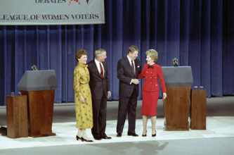 U.S. President Ronald Reagan and U.S. First Lady Nancy Reagan with Democratic presidential