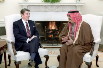 U.S. President Ronald Reagan and King Fahd of Saudi Arabia meeting in The Oval Office of the White