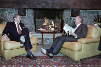 U.S. President Ronald Reagan and Soviet General Secretary Mikhail Gorbachev at first summit,