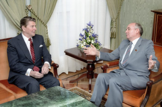 U.S. President Ronald Reagan and Soviet General Secretary Mikhail Gorbachev at first summit,