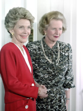 U.S. First Lady Nancy Reagan with British Prime Minister Margaret Thatcher during trip to the UK