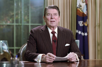 U.S. President Ronald Reagan during his address to the nation on Iran-Contra Controversy in the