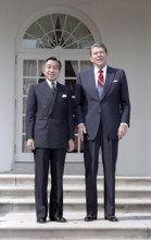 Crown Prince Akihito of Japan and U.S. President Ronald Reagan, full-ength portrait, White House,