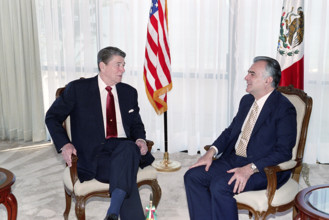 U.S. President Ronald Reagan meeting with President of Mexico Miguel de la Madrid, Camino Real