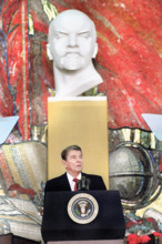 U.S. President Ronald Reagan giving a speech at Moscow State University during Moscow Summit,