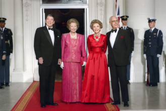 U.S. President Ronald Reagan, British Prime Minister Margaret Thatcher, U.S. First Lady Nancy