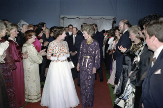 Arrival of Queen Elizabeth II and U.S. First Lady Nancy Reagan at reception and dinner, 20th