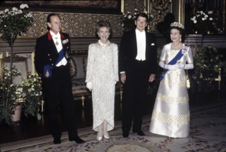 U.S. President Ronald Reagan and U.S. First Lady Nancy Reagan with Queen Elizabeth II and Prince