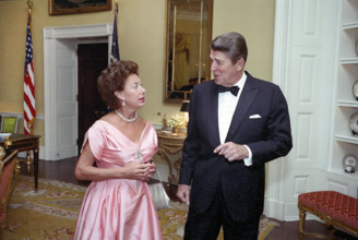 U.S. President Ronald Reagan talking with Princess Margaret of the United Kingdom at a private