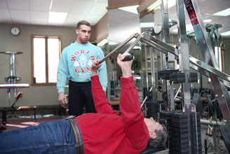 U.S. President Ronald Reagan exercising in gym at Camp David, Frederick County, Maryland, USA,