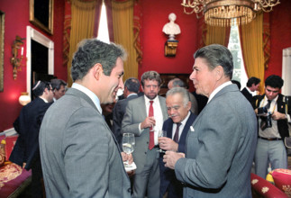 U.S. President Ronald Reagan with Prime Minister Yitzhak Shamir of Israel and with Deputy Chief of