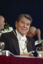 U.S. President Ronald Reagan attending a Knights of Columbus Annual Dinner, Waldorf Astoria Hotel,