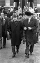 U.S. President Gerald R. Ford and Soviet General Secretary Leonid I. Brezhnev departing from train