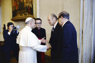 Pope Paul VI greeting U.S. President Gerald R. Ford in the Papal Library, Vatican City, Gerald R.