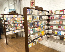 Greeting cards on display, Goods For The Study retail store, West Village, Manhattan, New York