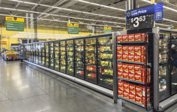 Walmart, interior view of frozen food aisle, Boca Raton, Florida, USA