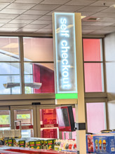 Self Check-out sign, Target Department Store, Boca Raton, Florida, USA