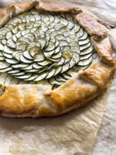 High angle view of zucchini and ricotta galette