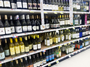 White wine section in liquor store
