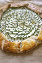 High angle view of zucchini and ricotta galette