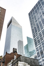 Midtown Manhattan cityscape featuring Citigroup Center office building, low angle view, New York