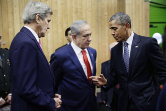 U.S. President Barack Obama with Prime Minister Benjamin Netanyahu of Israel, and U.S. Secretary of