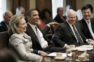 U.S. President Barack Obama with U.S. Secretary of State Hillary Rodham Clinton, U.S. Defense