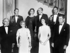 U.S. President John F. Kennedy (right) and U.S. First Lady Jacqueline Kennedy (2nd right) pose with