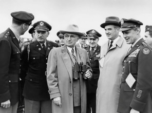U.S. President Harry S. Truman (center, with binoculars) attending Air Progress Demonstration. From