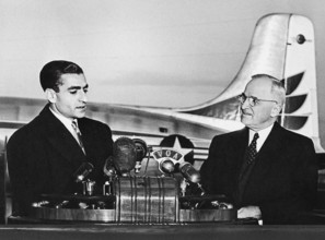 Shah of Iran, Mohammad Reza Pahlavi (left) responding to U.S. President Harry S. Truman's (right)