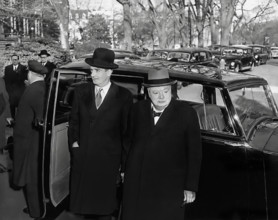 British Prime Minister Winston Churchill (right) and British Foreign Secretary Anthony Eden exiting