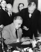 U.S. President Franklin D. Roosevelt signing declaration of war against Germany, marking U.S. entry
