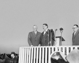 U.S. President Harry S. Truman (left) and President Carlos Prio Socarras of Cuba (second from left)
