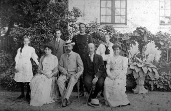 Marie Bonaparte, her husband George of Greece, his uncle, Valdemar of Denmark, and other members of the Danish and Greek royal families