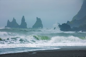 Iceland, Vik, Reynisdrangar rocky peaks
