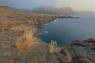 Espagne, Iles Canaries, Grande Canarie, Agaete, Puerto de Las Nieves vue depuis les falaises d'EI /