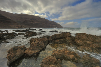 Espagne, Iles Canaries, Lanzarote, Haria, paysage cotier la Cueva de Orzola / Spain, Canary