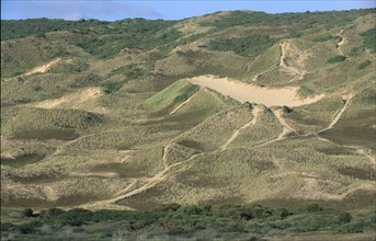 France, Normandie, Manche, dunes de biville, anse de vauville, crateres, sable, sentiers,